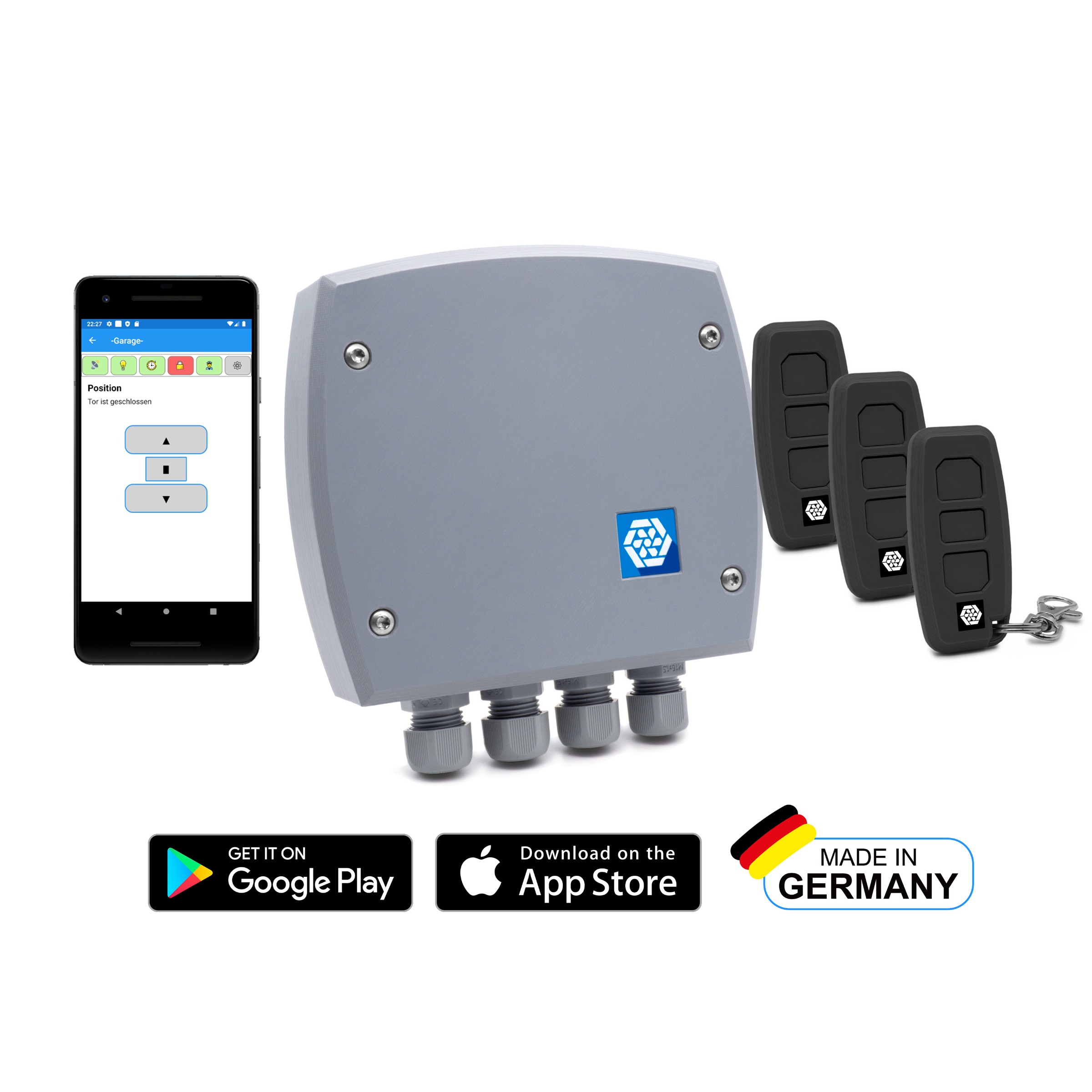 Smarte Funk + WLAN Rolltorsteuerung ND-GC-1S SET mit 3 Handsender ND-HXC-3S